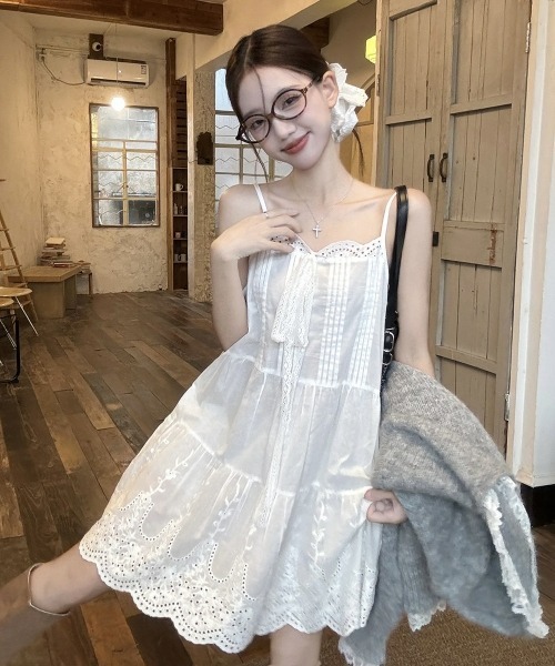 セール】Y2Kヴィンテージ風 レースキャミワンピース（ワンピース