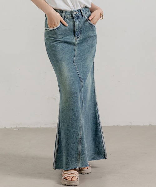 セール】【大きいサイズ有/ウォッシュ＆ダメージ加工】スリット入り