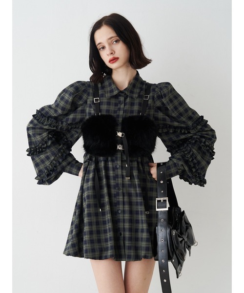 フリルショルダーバルーンミニワンピース（ワンピース）｜jouetie