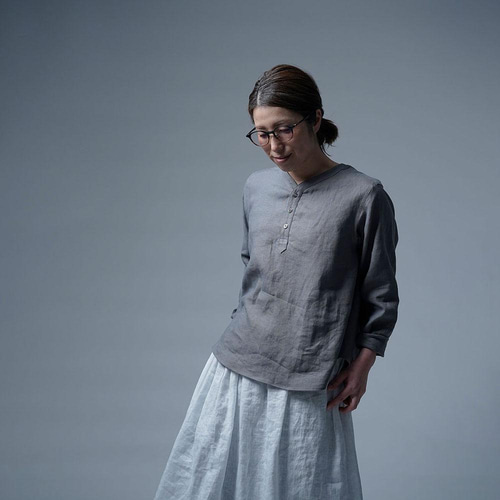 wafu】Linen Shirt スリーピングシャツ / 鈍色(にびいろ) t030e-nib1