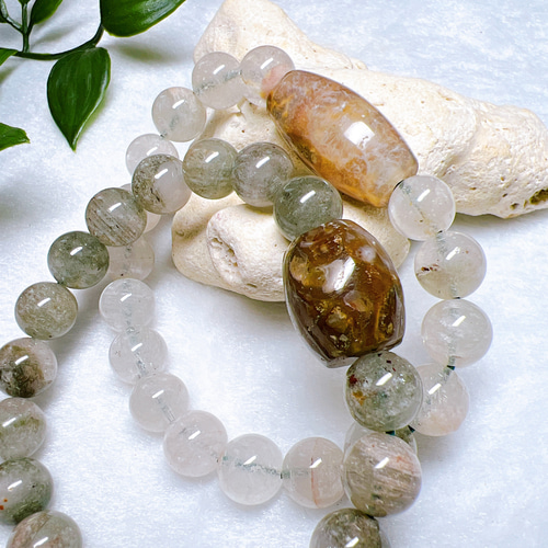 希少☆裏面水晶化☆海と大地のパワー☆法螺天珠×ガーデンクォーツ