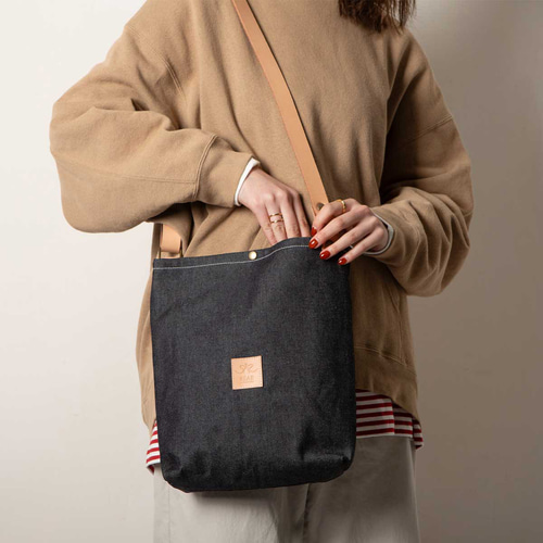 岡山デニム ショルダーバッグ 栃木レザー 日本製 メンズ レディース