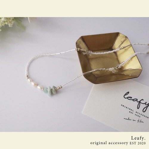 天然石と淡水パールの夏色ビーズネックレス ビーズアクセサリー クリア