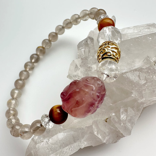 龍亀 ロングイ タイガーアイ ルチルクォーツ 天然石 ブレスレット