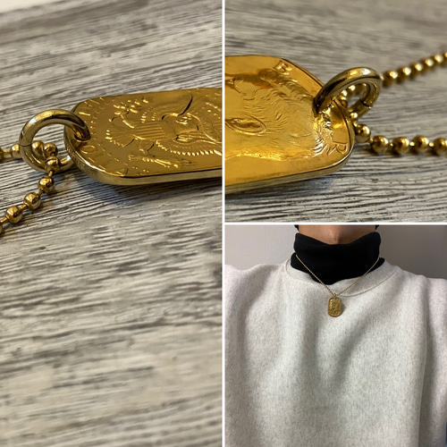 USAケネディハーフダラー銀貨 ドッグタグネックレス 金18kメッキ仕上げ