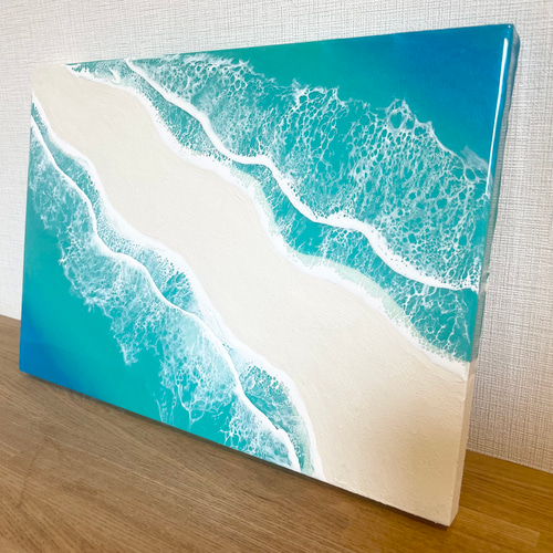 オーシャンアート 波レジンアート B4サイズ 海 ターコイズブルー