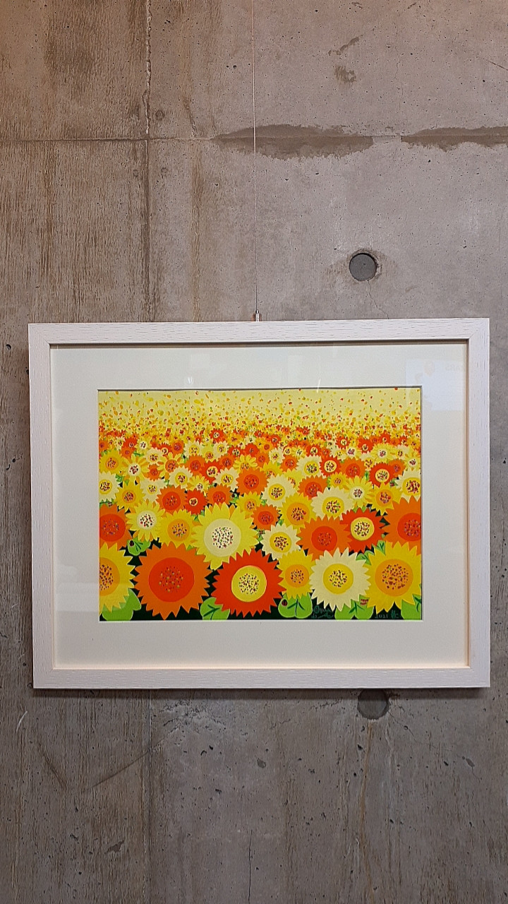 ハッピーチューリップ畑 F10号作品 アンティーク額付き 画家 小楠