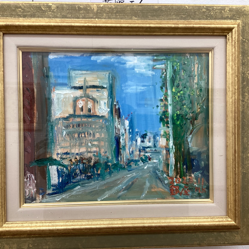 油絵 菅家令子 絵 絵画インテリア額付(青緑＋金色の枠)F3-010511 女性