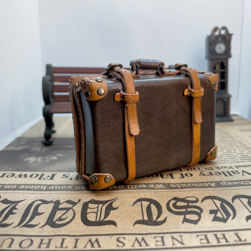 受注製作】本革1/6ドール用ミニチュアクラッシックトランク（焦茶