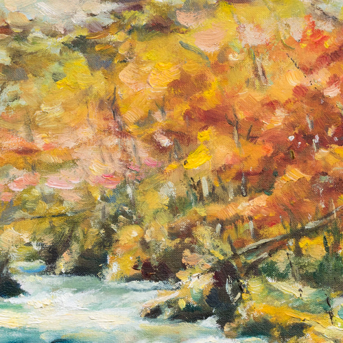 紅葉舞う奥入瀬】油絵原画 F6サイズ 一点物 豪華プレゼント付き 絵画