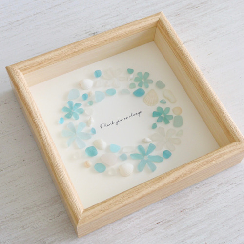 シーグラスアート『雪の結晶リース』/冬/クリスマス/フレームアート