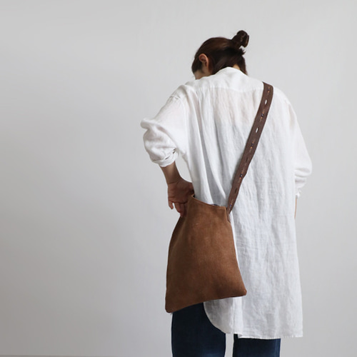 最終SALE 古布リメイク 酒袋 柿渋染め 手織り木綿 斜め掛け