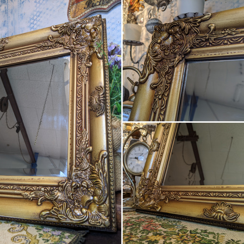 アンティークな額縁ミラー 調 ウォールミラー アンティークゴールド