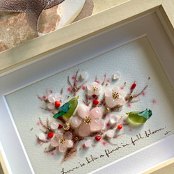 寄り添い雛 シーグラス／天然石／フレームアート／壁掛け額／ガラス