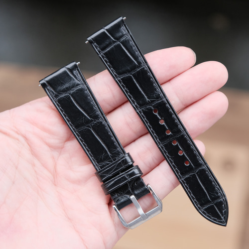 フラットタイプ ブラック 時計ベルト クロコダイル ワニ革 時計バンド