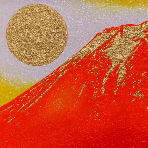 肉筆油絵○富士吉田からの金の赤富士山○がんどうあつし直筆絵画SM油彩