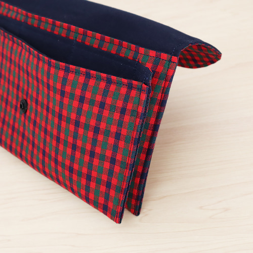 ファミリア風 赤チェック×ネイビー タータンチェック マルチケース