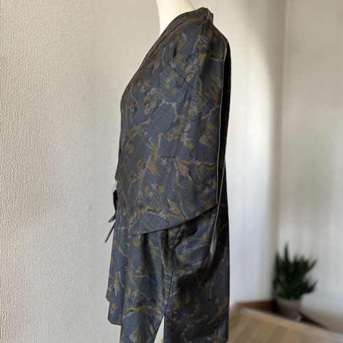 大島紬 着物リメイク 作務衣 枝模様 現品のみ 和のお洒落上衣 着物