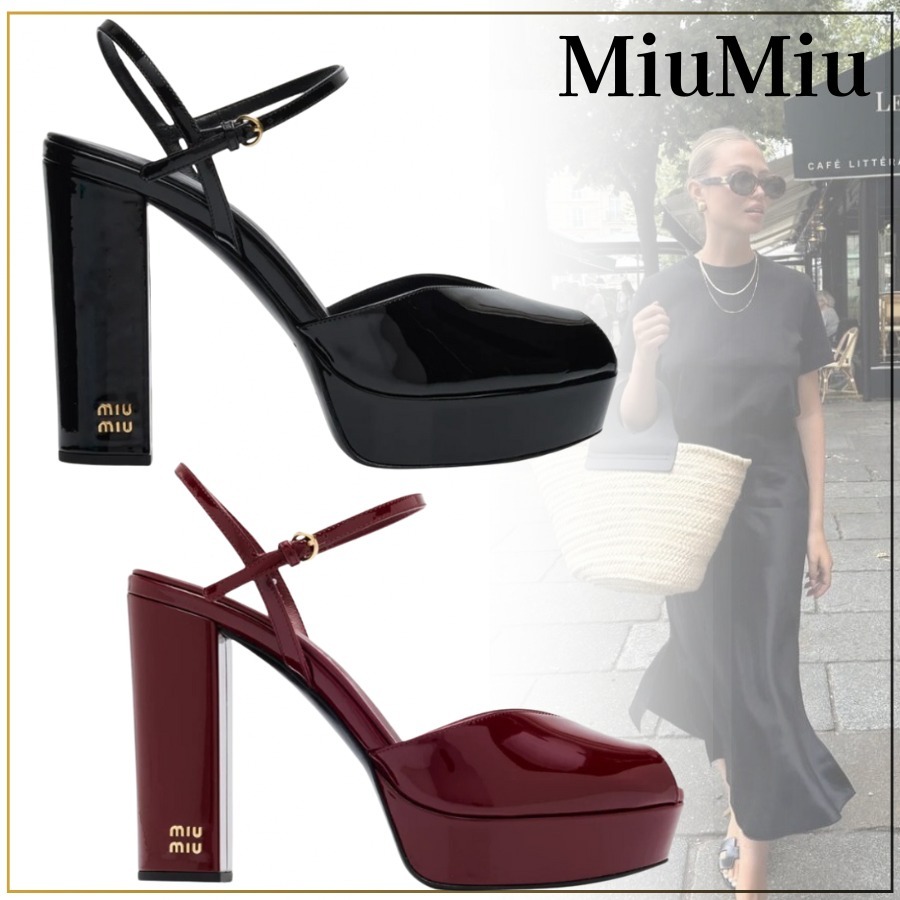 MIUMIU】パテントレザー ブロックヒール ☆ サンダル エナメル (MiuMiu