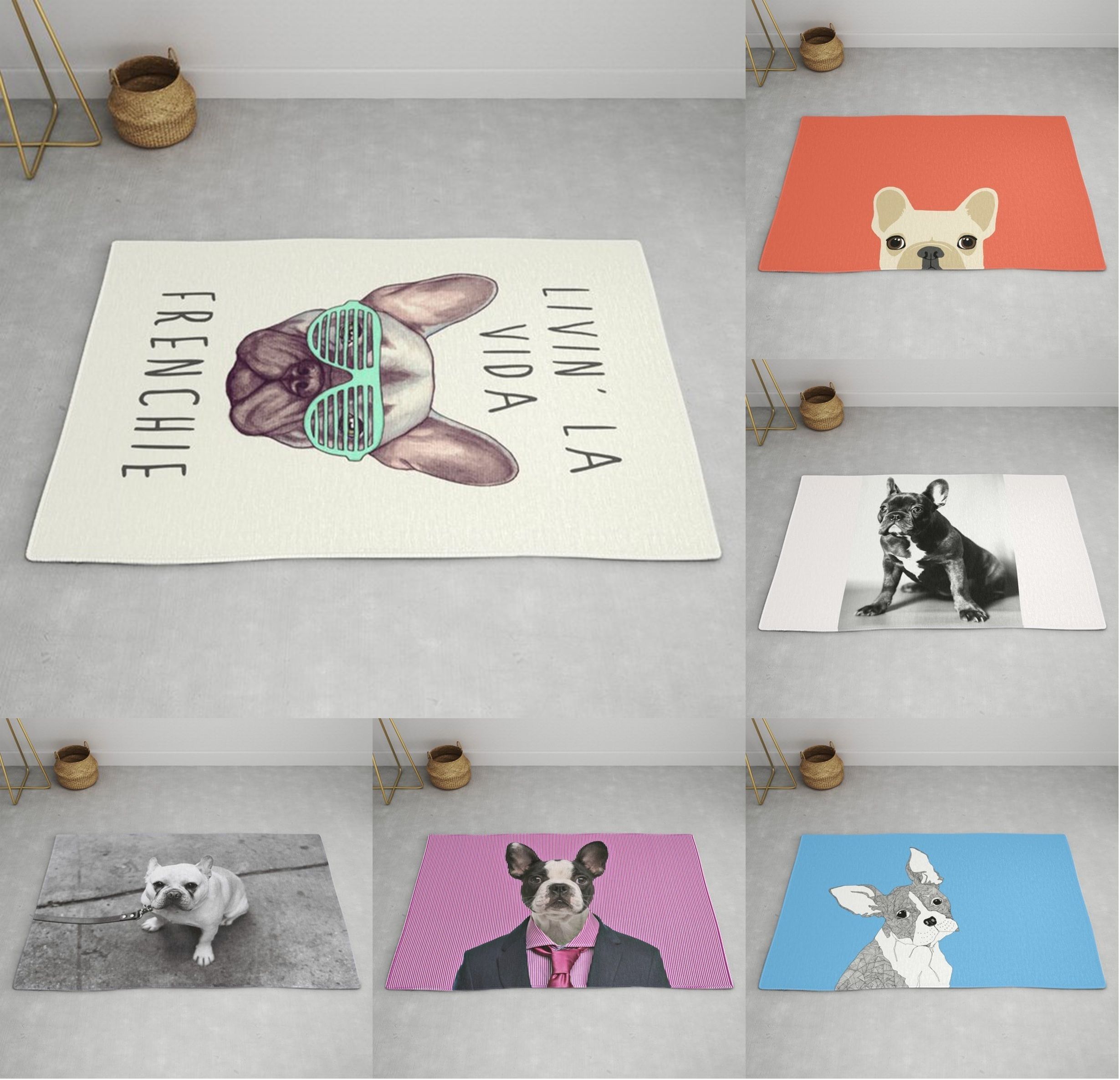 ラグマット◇90デザイン◇フレブル・犬柄特集◇約121cm × 182cm