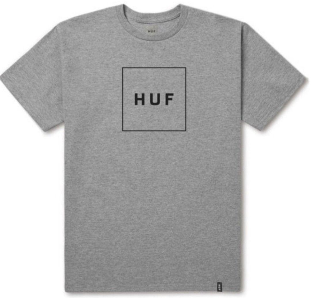 HUF ハフ Tシャツ エッセンシャルボックスロゴ グレー×黒文字 (HUF/T