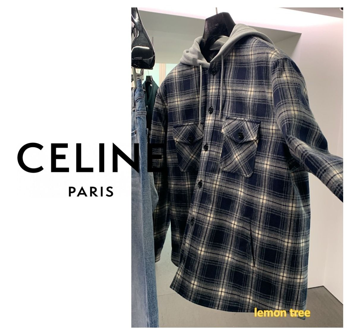 CELINE コットン フード付きオーバーシャツ チェック柄 (CELINE/シャツ