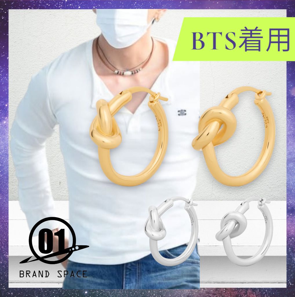 BTSテテ着用 CELINE ノット スモールフープ Parisロゴ ピアス (CELINE