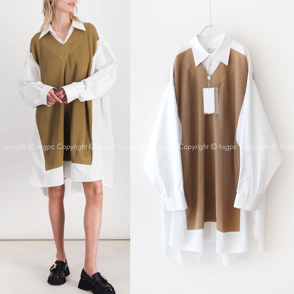 メゾンマルジェラ ドッキング ニット シャツワンピース (Maison