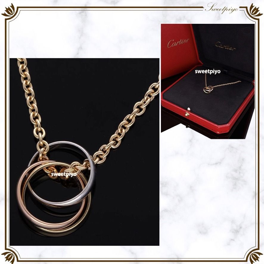 カルティエ☆ネックレス 三連リング ホワイト イエロー ピンク