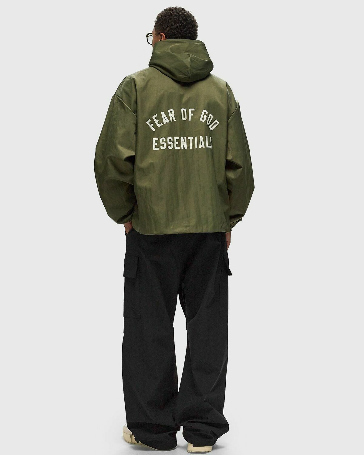Fear Of God Essentials Textured Nylon Hooded Coaches Jacket Green