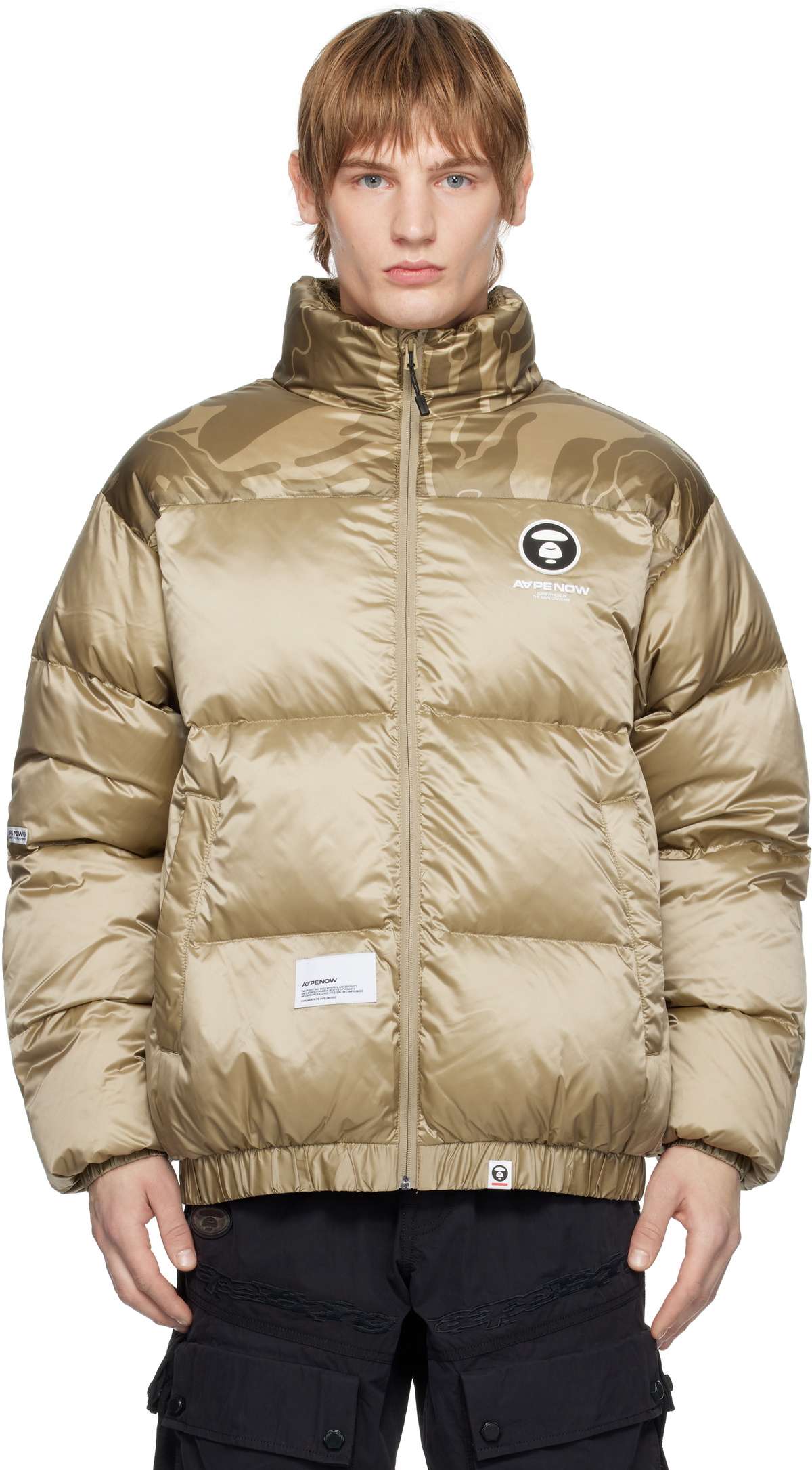 AAPE by A Bathing Ape Beige 'AAPE NOW' Moonface Logo Zip-Up Down
