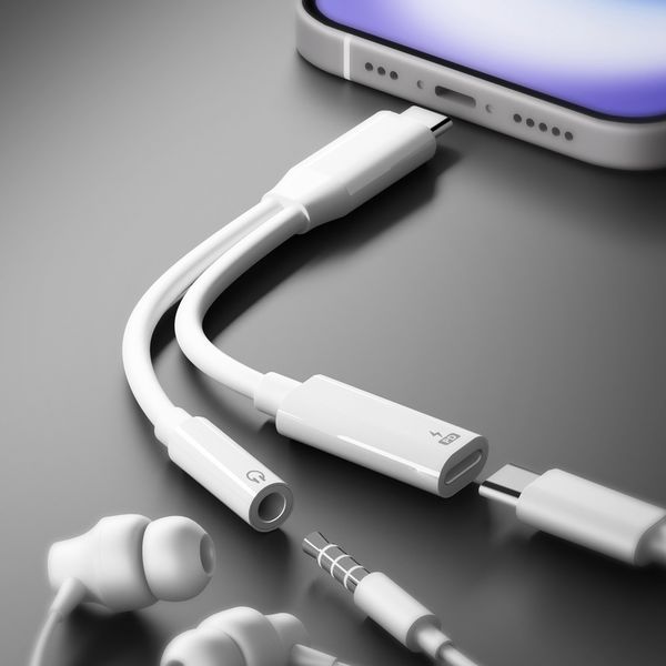 PGA USB-C充電ポート付 3.5mm to USB-C イヤホン変換アダプタ ホワイト