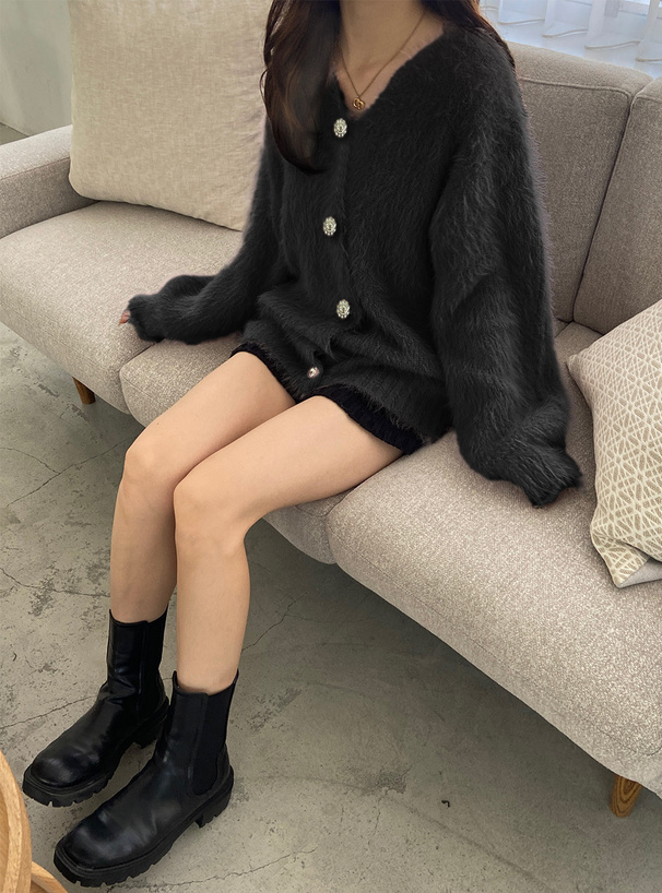 ビジューボタンフェザーニットカーディガン[kz278] | レディース