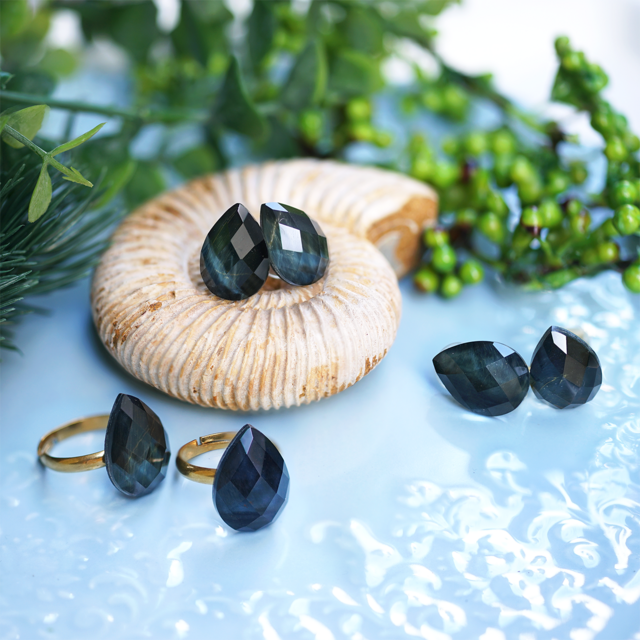 14KGFブルータイガーアイと水晶のピアス ～虎が雨 | iichi 日々の