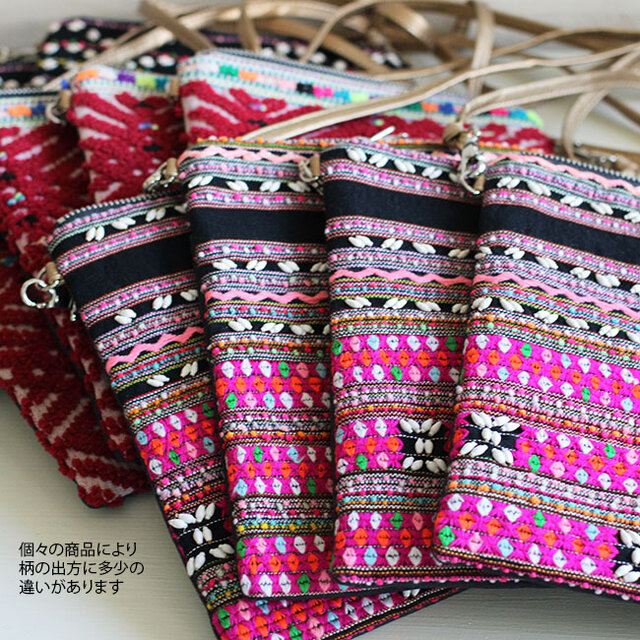 カレン族の手刺繍古布サコッシュ/ショルダーバッグ【ピンク】 | iichi