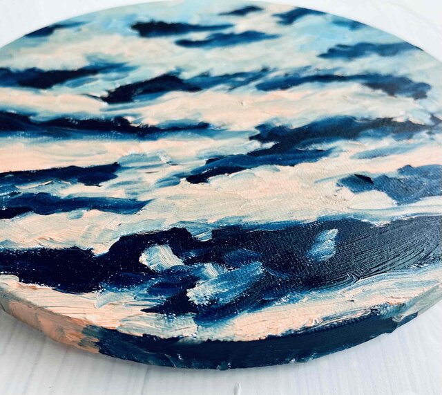 原画・直径25㎝「夕空」油彩・絵画・円形 | iichi 日々の暮らしを