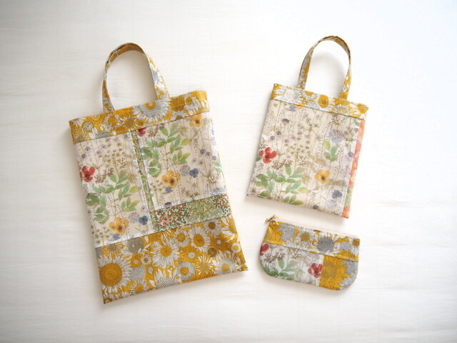 リバティ ラミネートA4縦長パッチワークバッグ イエロー系 | iichi