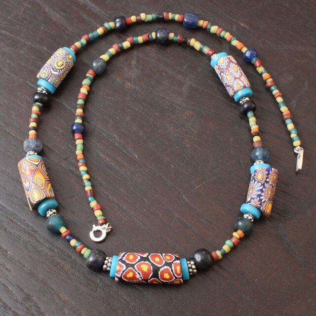 とんぼ玉 アンティーク ヴェネチアンビーズ ミルフィオリ ネックレス