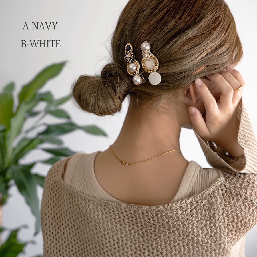 ヘアクリップ ヘアアクセサリー フラワー＆パール[品番：VX000002510