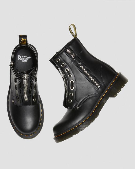 1460 Women's Double Zip Leather Lace Up Boots in Black | Dr. Martens