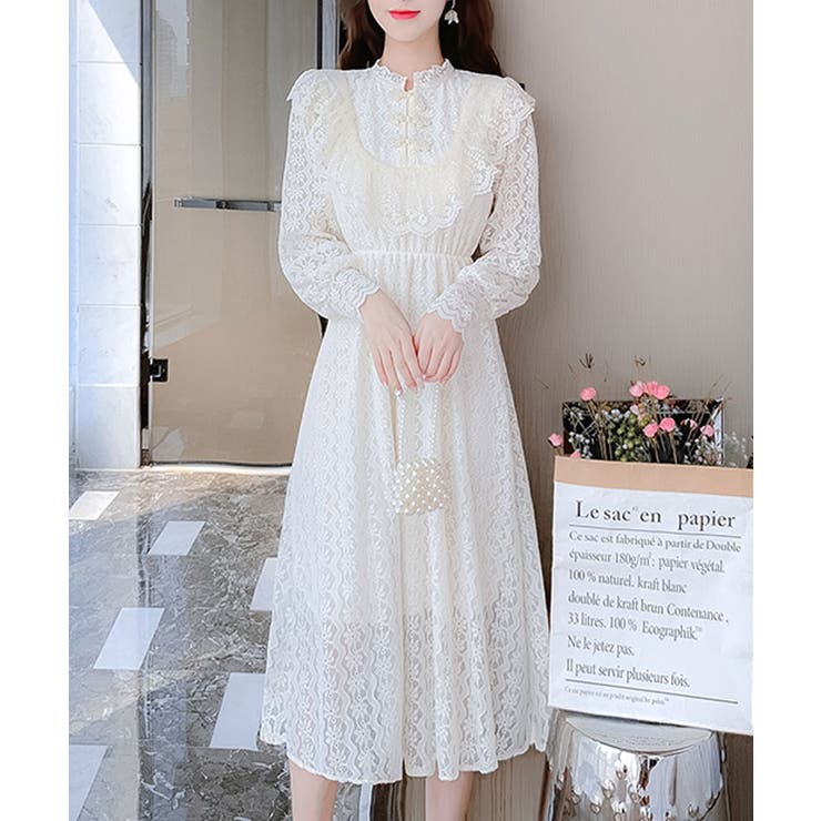レースワンピース レディース ミディ丈ワンピース[品番：KH000014911