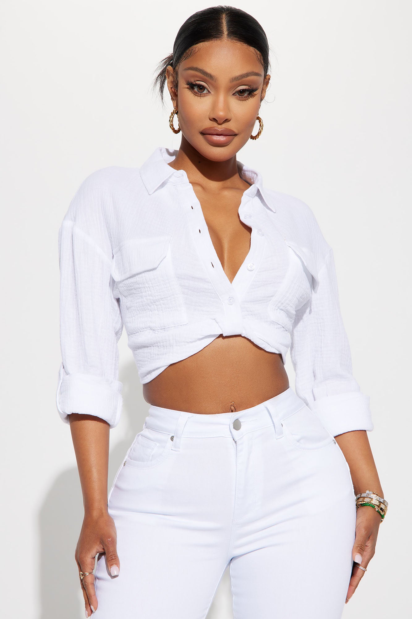Deja Twist Front Cropped Gauze Shirt - White | Fashion Nova