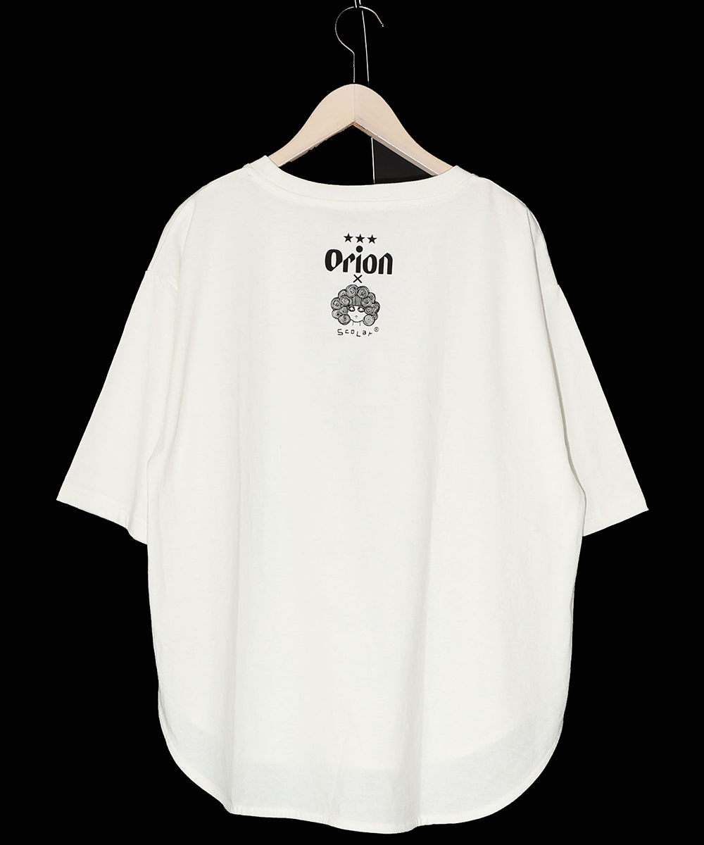 ORION×ScoLar ラビルのビーチパーティ柄Tシャツ オフホワイト スカラー