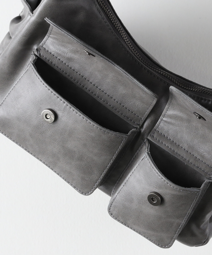 ダブルポケットワンショルダーバッグ(ONE SIZE グレー): ファッション