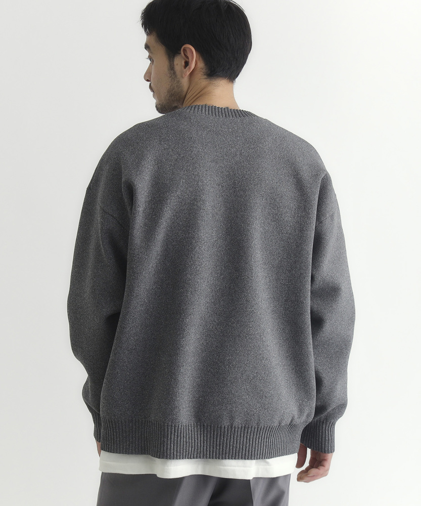 ウォッシャブルニットメランジクルーネックセーター(S ブルー