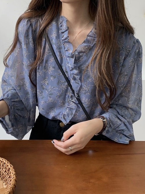 新品 Rene ルネ シルク フラワー フリル ブラウス シャツ 花柄 34 上品