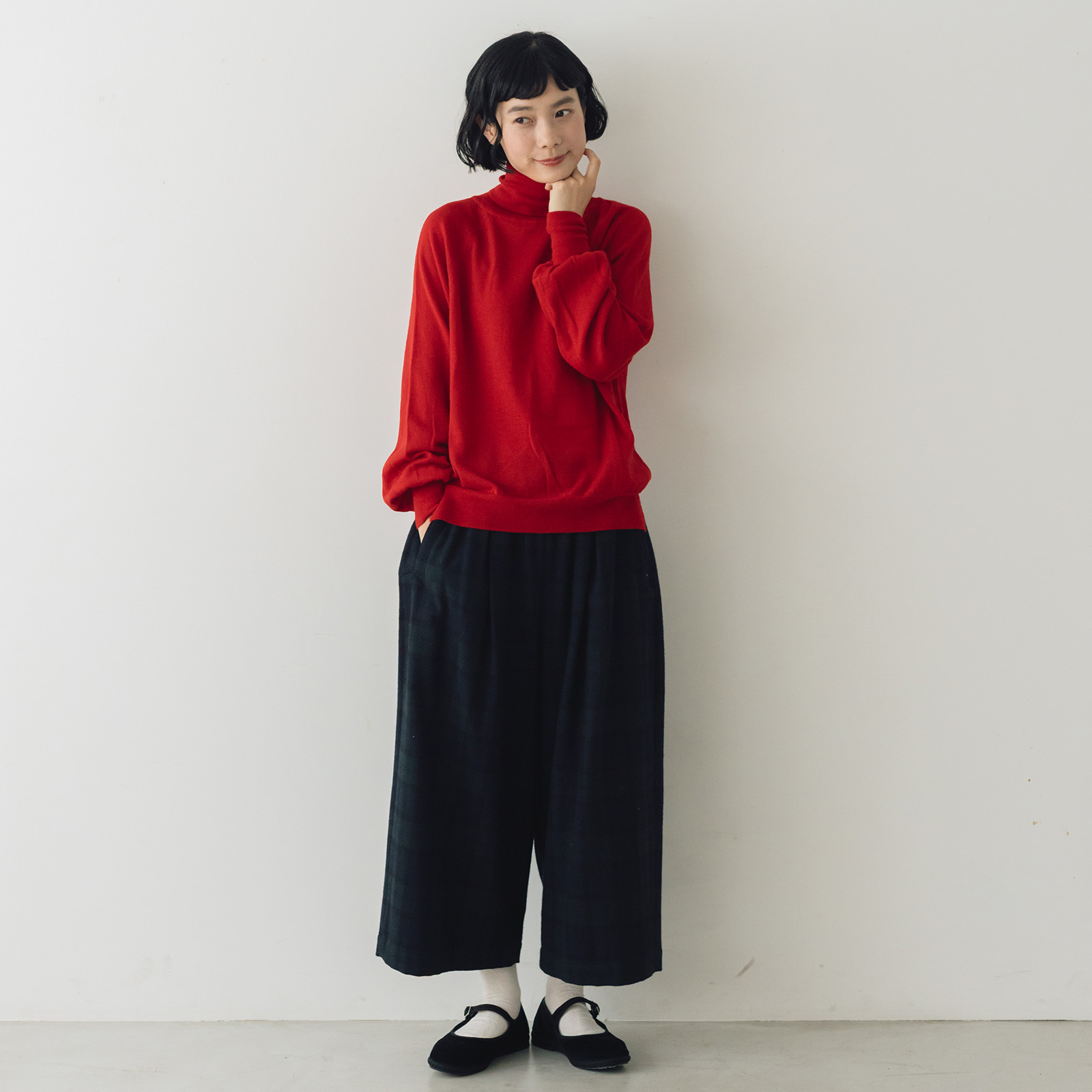 atelier naruse ウールフラノガウチョパンツ ブラックウォッチ