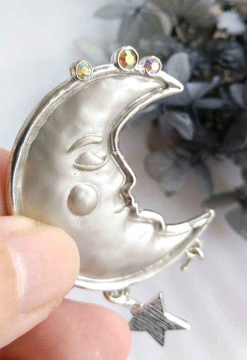 台湾 【西洋アンティークジュエリー】JJ シルバートーン 星・月・月