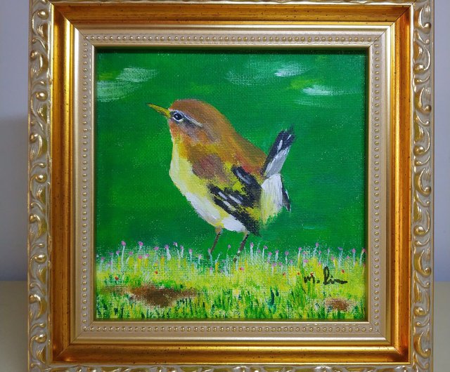 送料無料】台湾 平原の草を見上げる鳥たち/オリジナル油絵/ユニーク