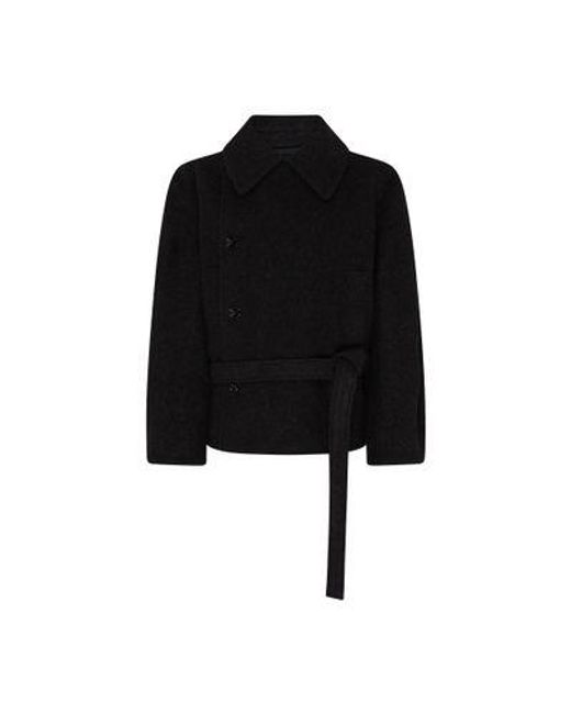 Lemaire Short Asymmetrical Bathrobe Coat in Black | Lyst
